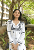 Nishtha in Noor HOK Muslin Chikankari kurti for Women- White With Black